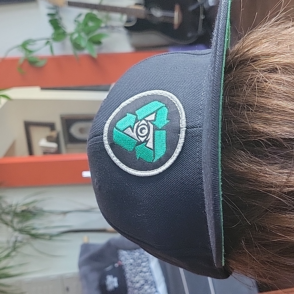 Recycled Propaganda Snap Back Black Hat With Iluminati Recycle Design